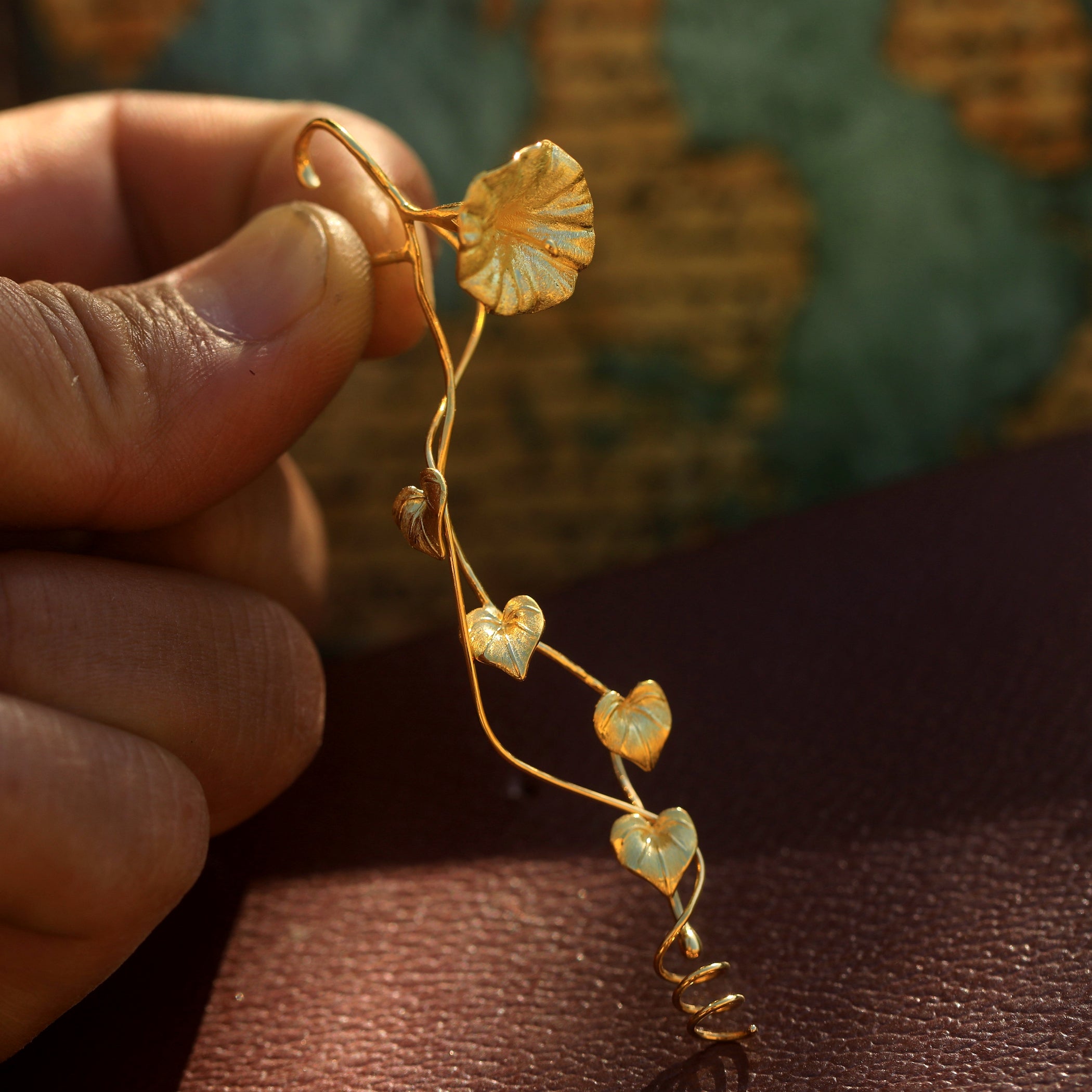 Brooch Vermeil silver 925 morning glory Flower Delicate CY11