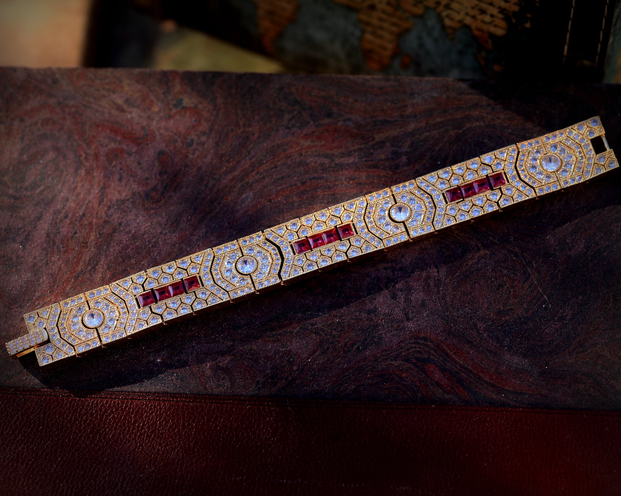 Bracelet Gold Art Deco CZ White Green Blue BE2