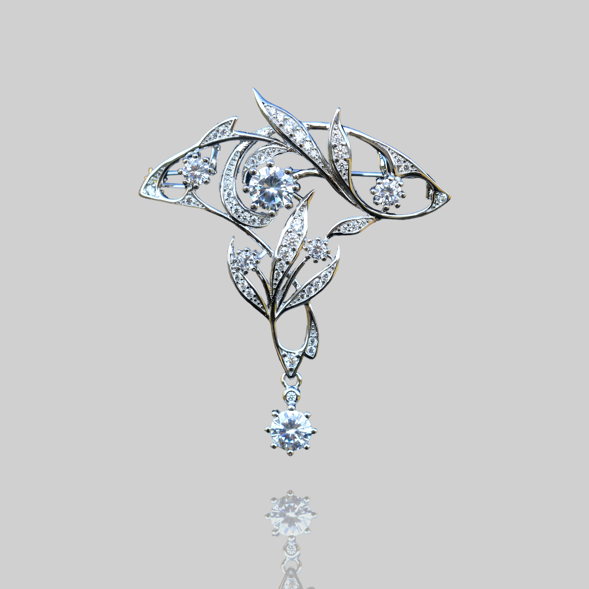 Brooch Belle Epoque Laurel CZ White Green BE1