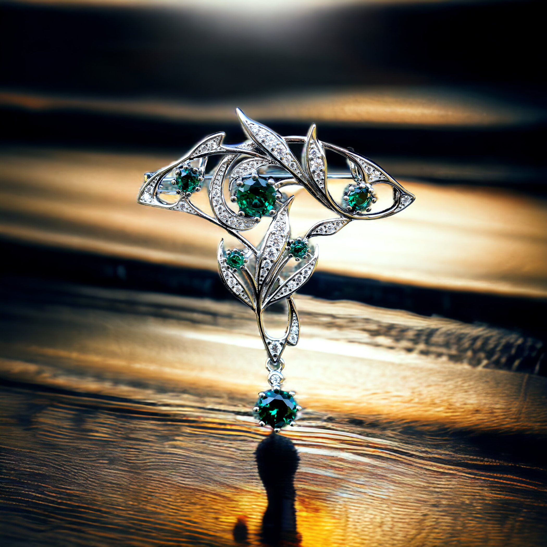 Brooch Belle Epoque Laurel CZ White Green BE1