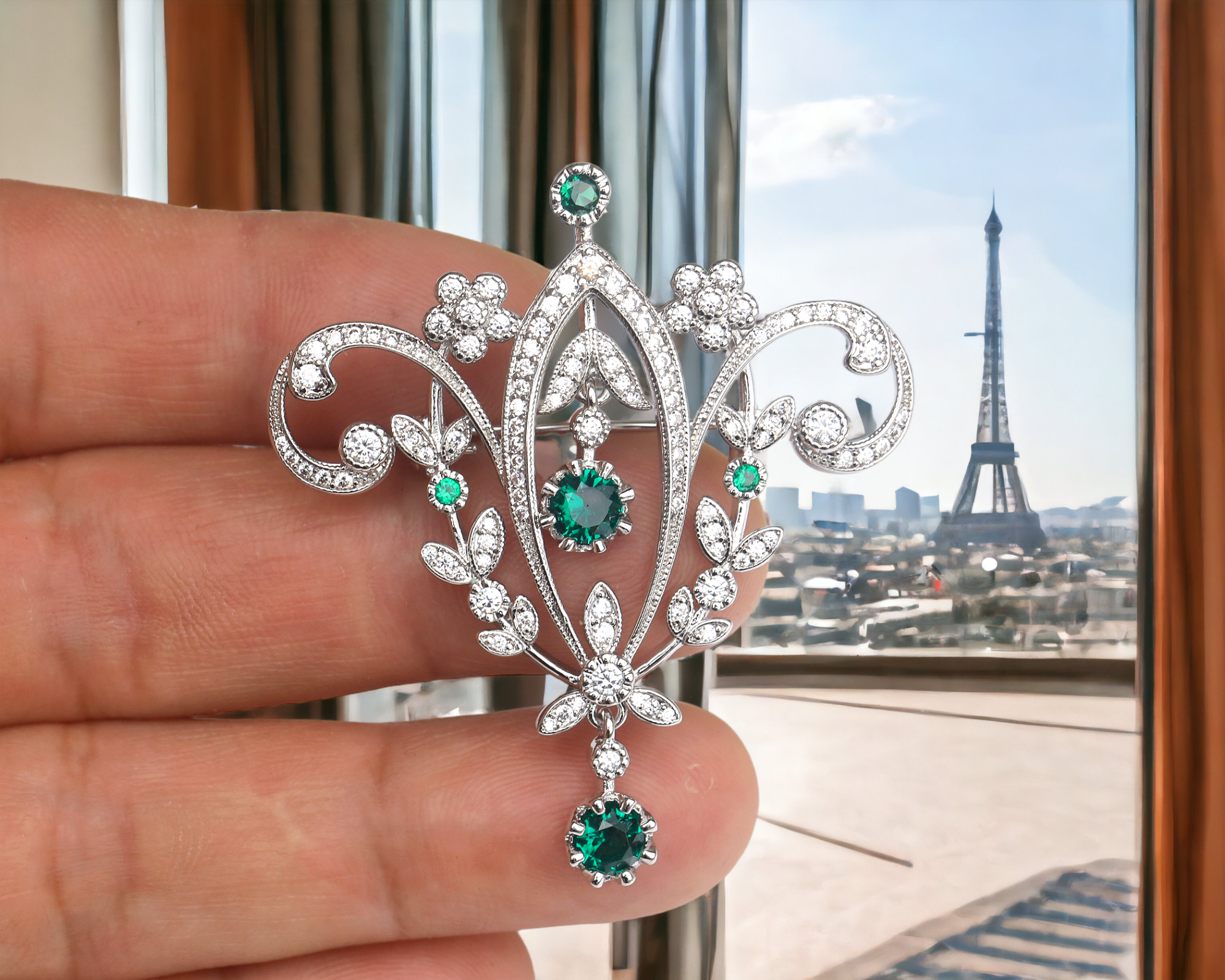 Brooch Belle Epoque Floral CZ White Green BE1