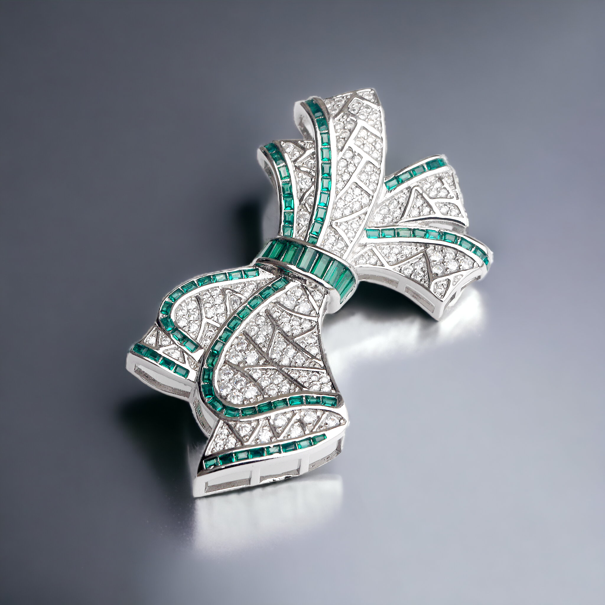 Brooch Belle Epoque Big Bow CZ White Green Red BE1