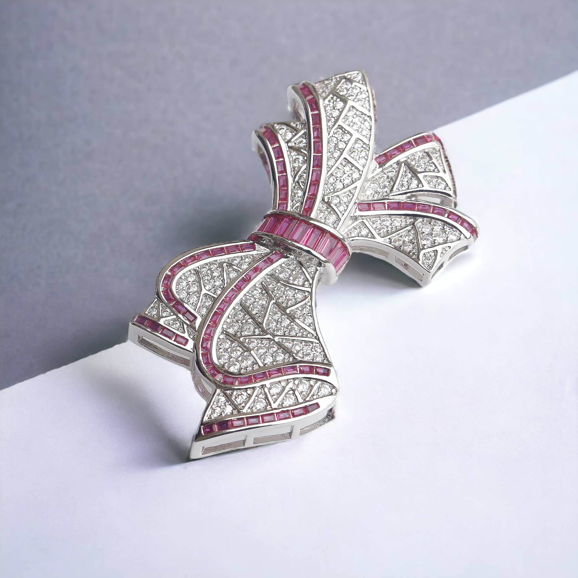 Brooch Belle Epoque Big Bow CZ White Green Red BE1