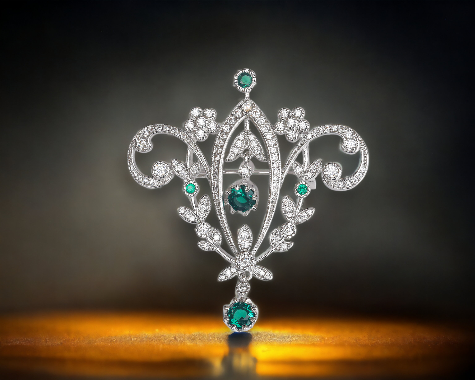 Brooch Belle Epoque Floral CZ White Green BE1