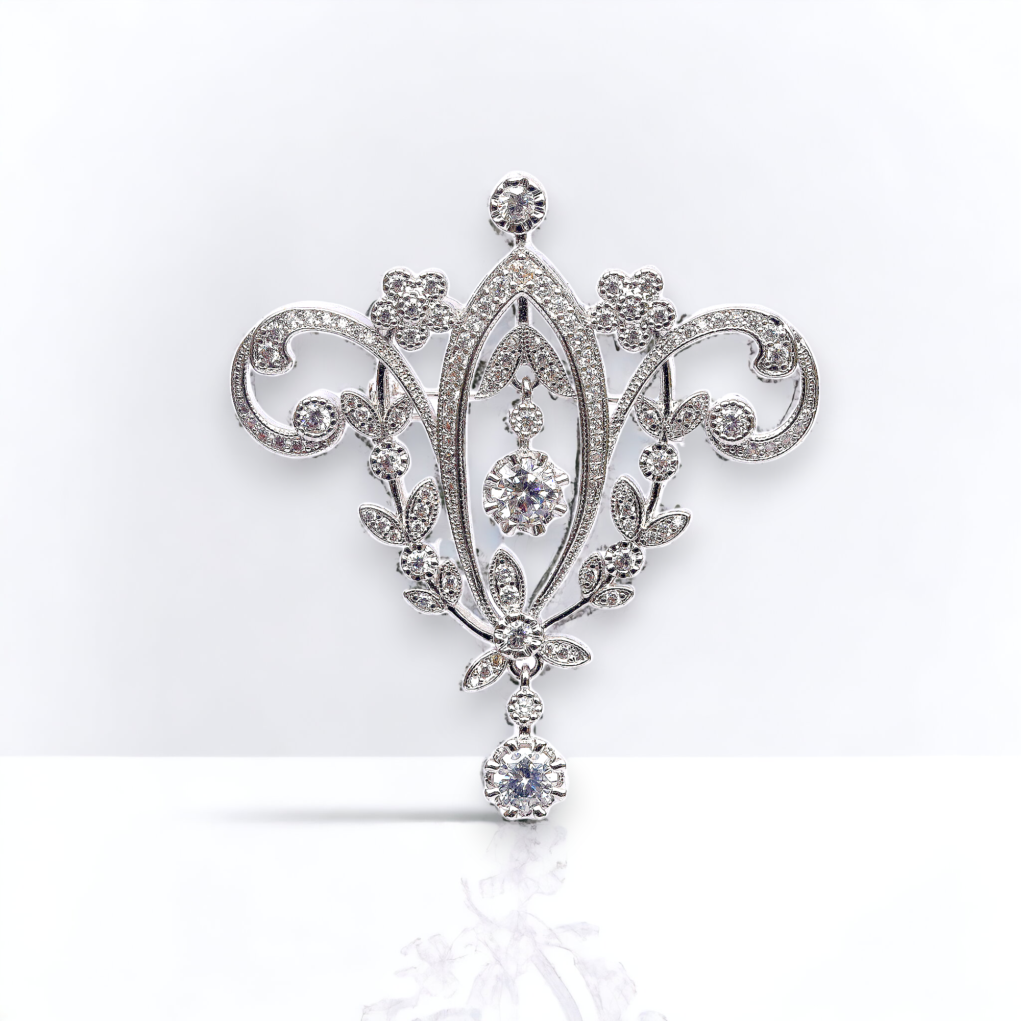 Brooch Belle Epoque Floral CZ White Green BE1