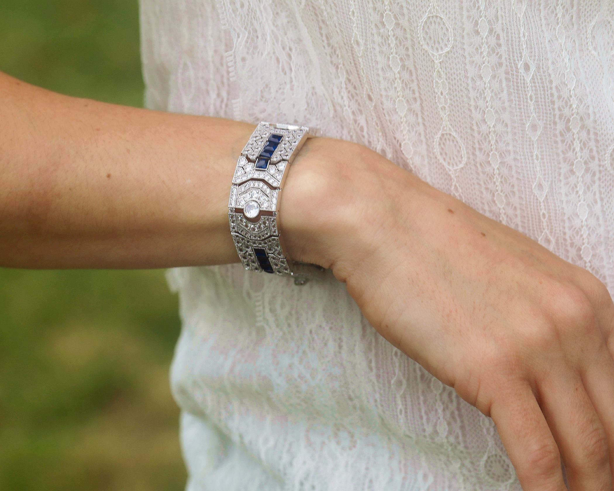 Bracelet Silver Art Deco CZ White Green Blue Red BE2