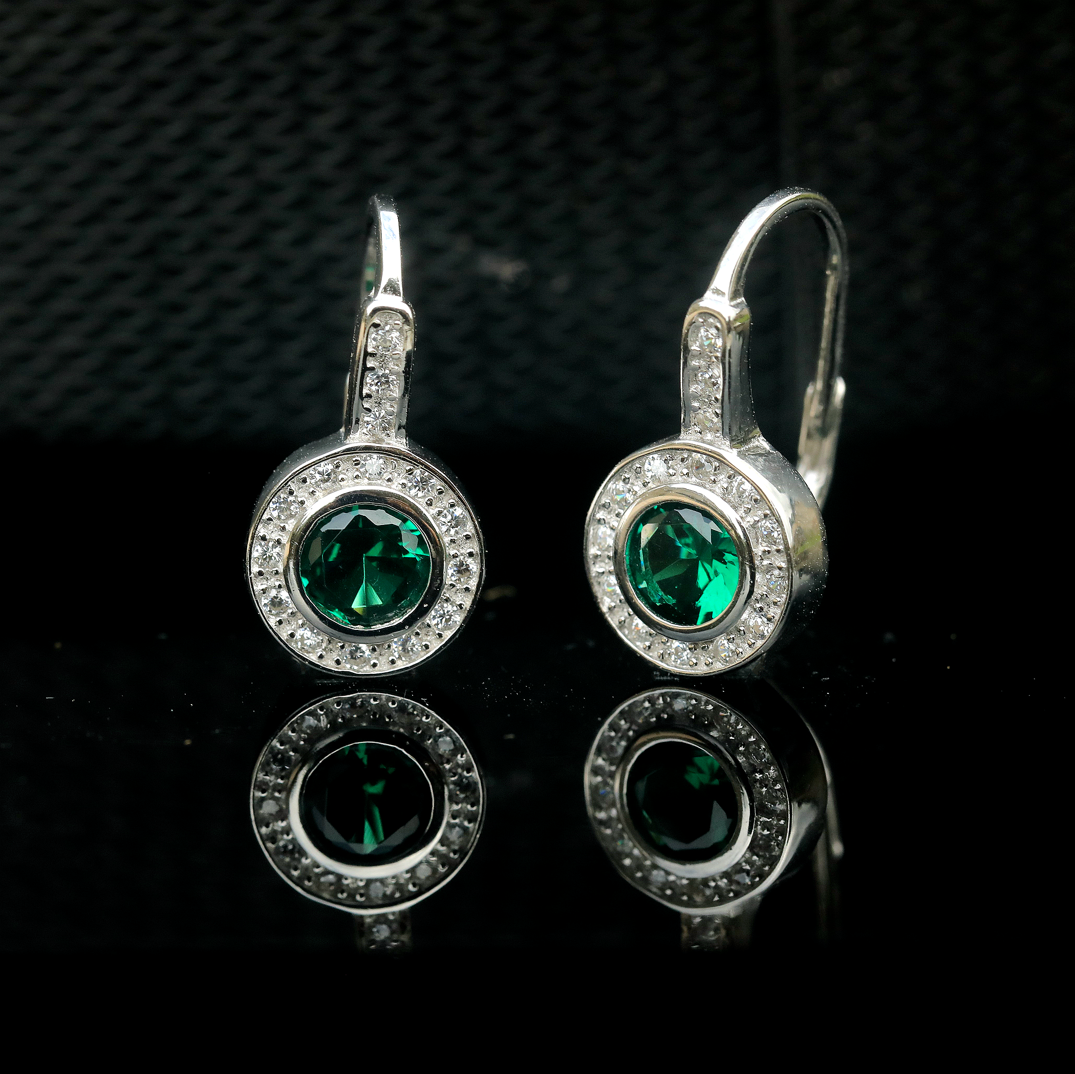 Earrings Sterling silver 925 Lever Back Round CZ White Blue Green BE3