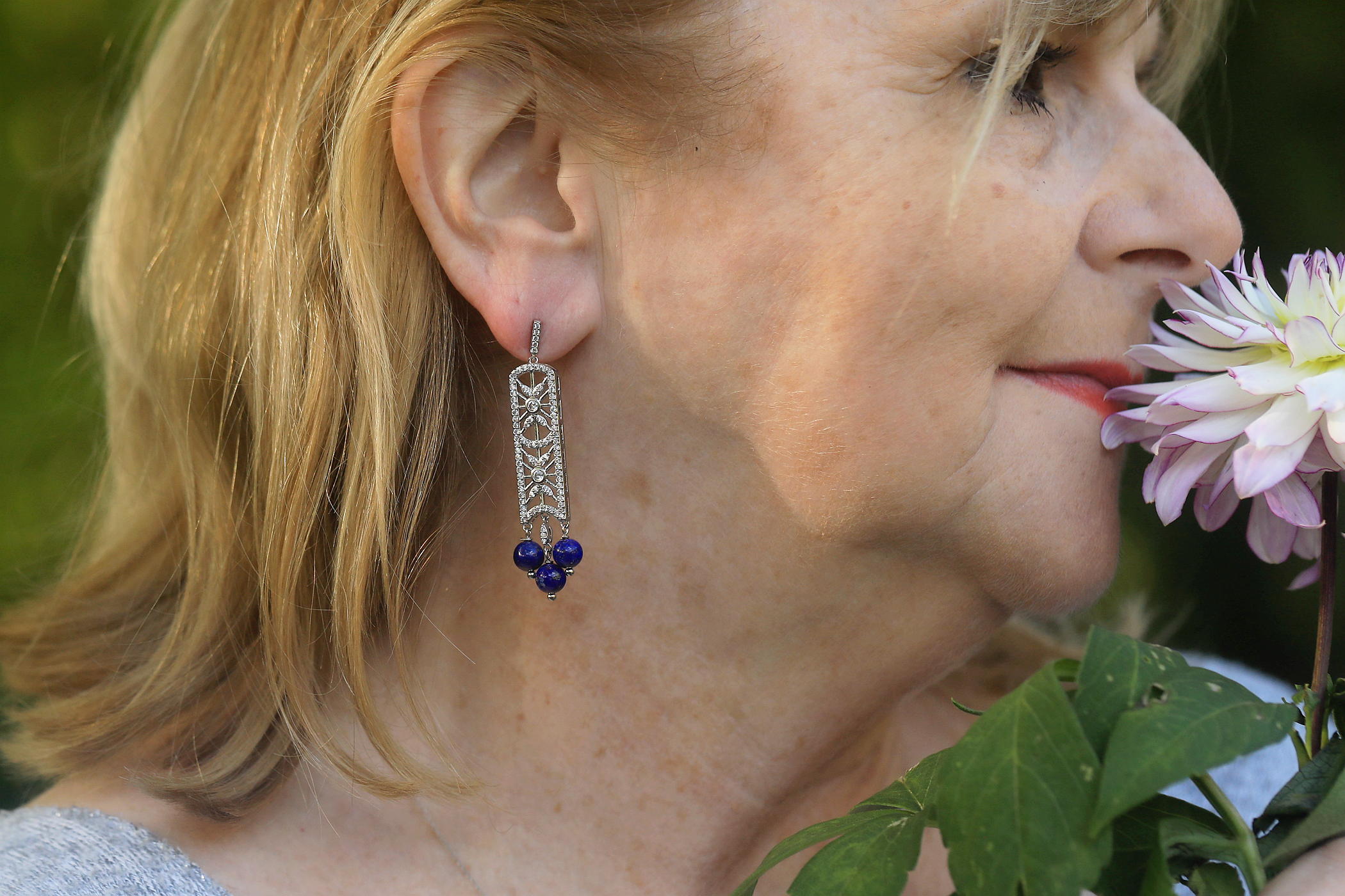 Earrings Clous Art Deco White CZ Lacework Pearl Jade Lapis Moonstone Bridal EH2