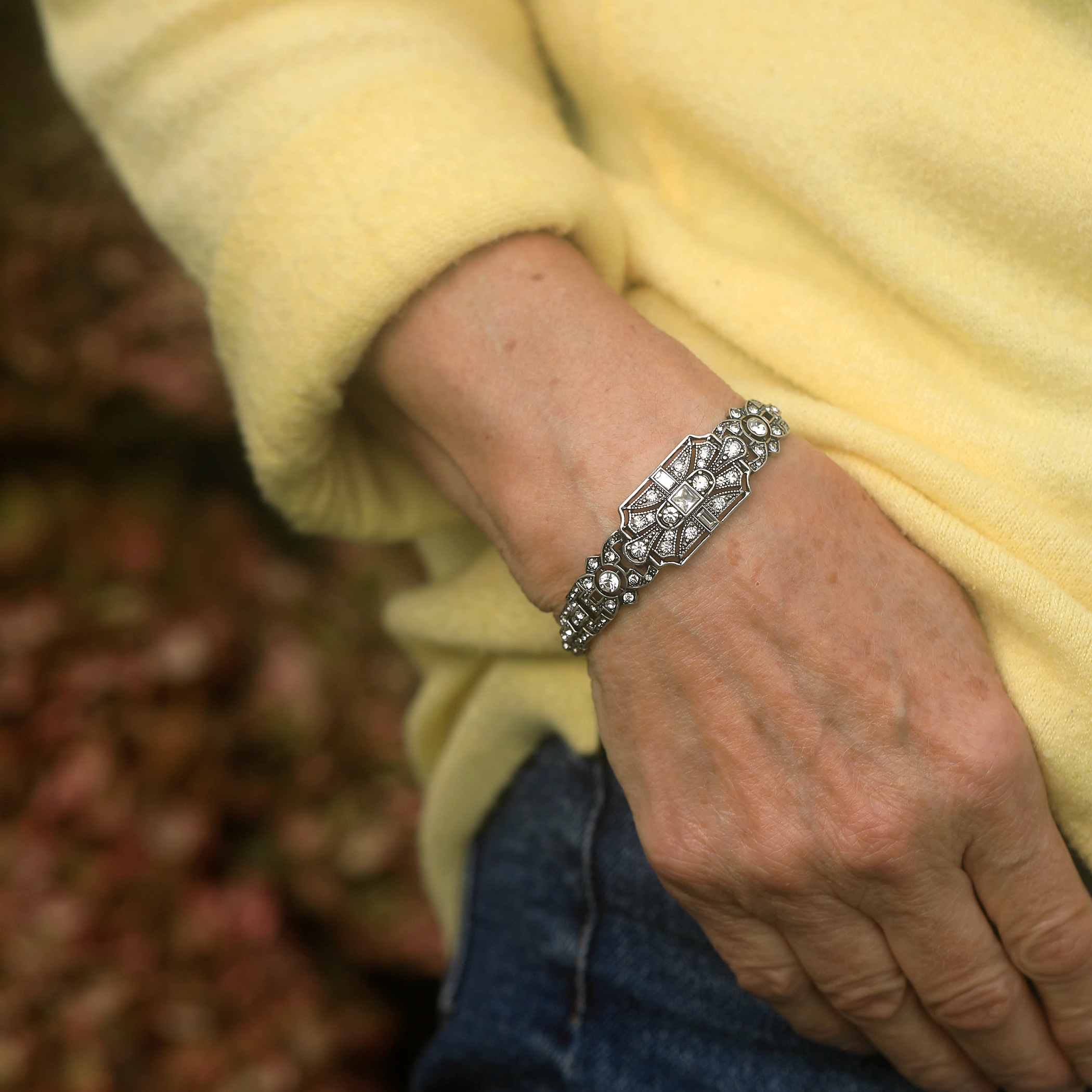 Bracelet Silver Art Déco Ajustable Vintage Style 1920s Great Gatsby QD32