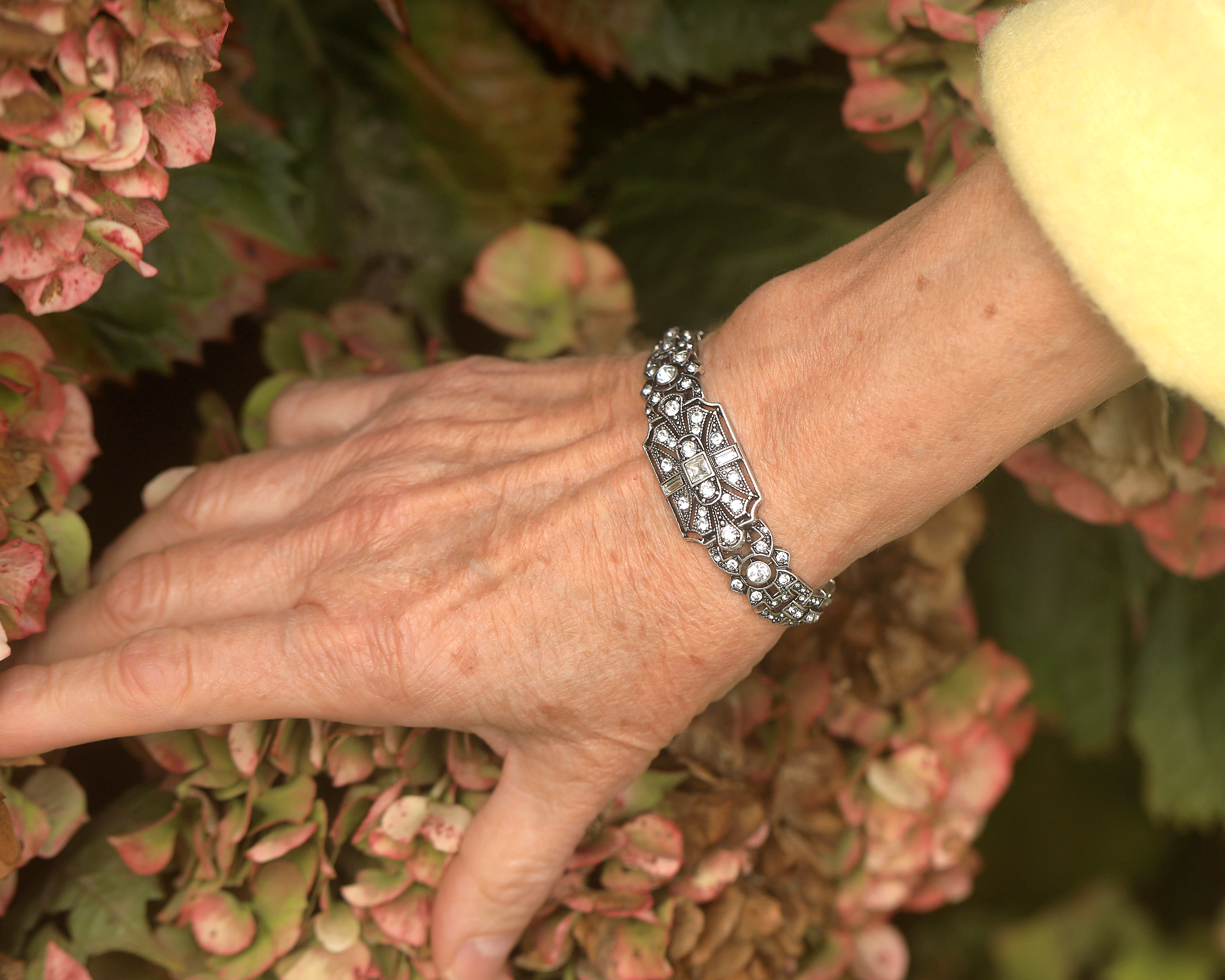 Bracelet Silver Art Déco Ajustable Vintage Style 1920s Great Gatsby QD32