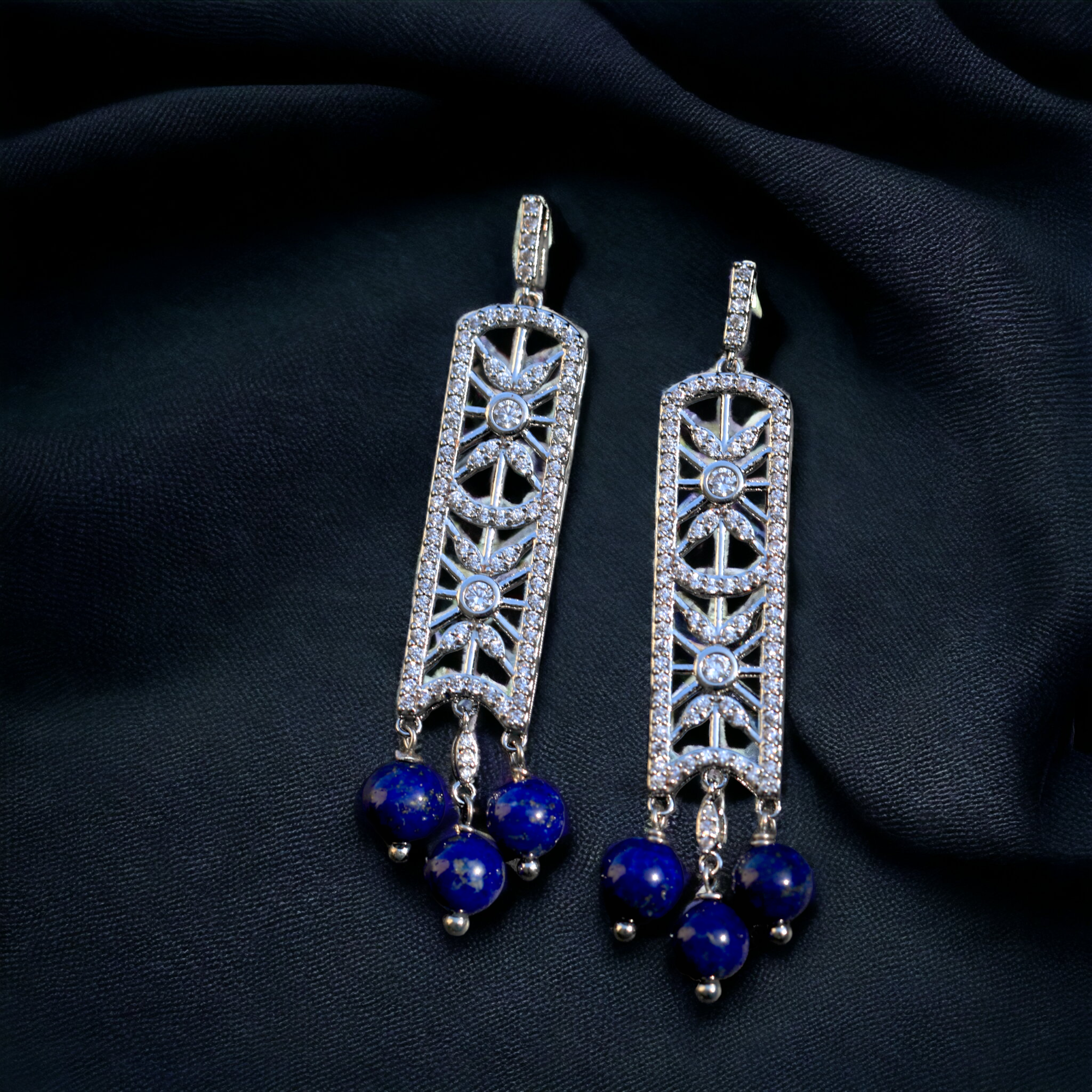 Earrings Clous Art Deco White CZ Lacework Pearl Jade Lapis Moonstone Bridal EH2