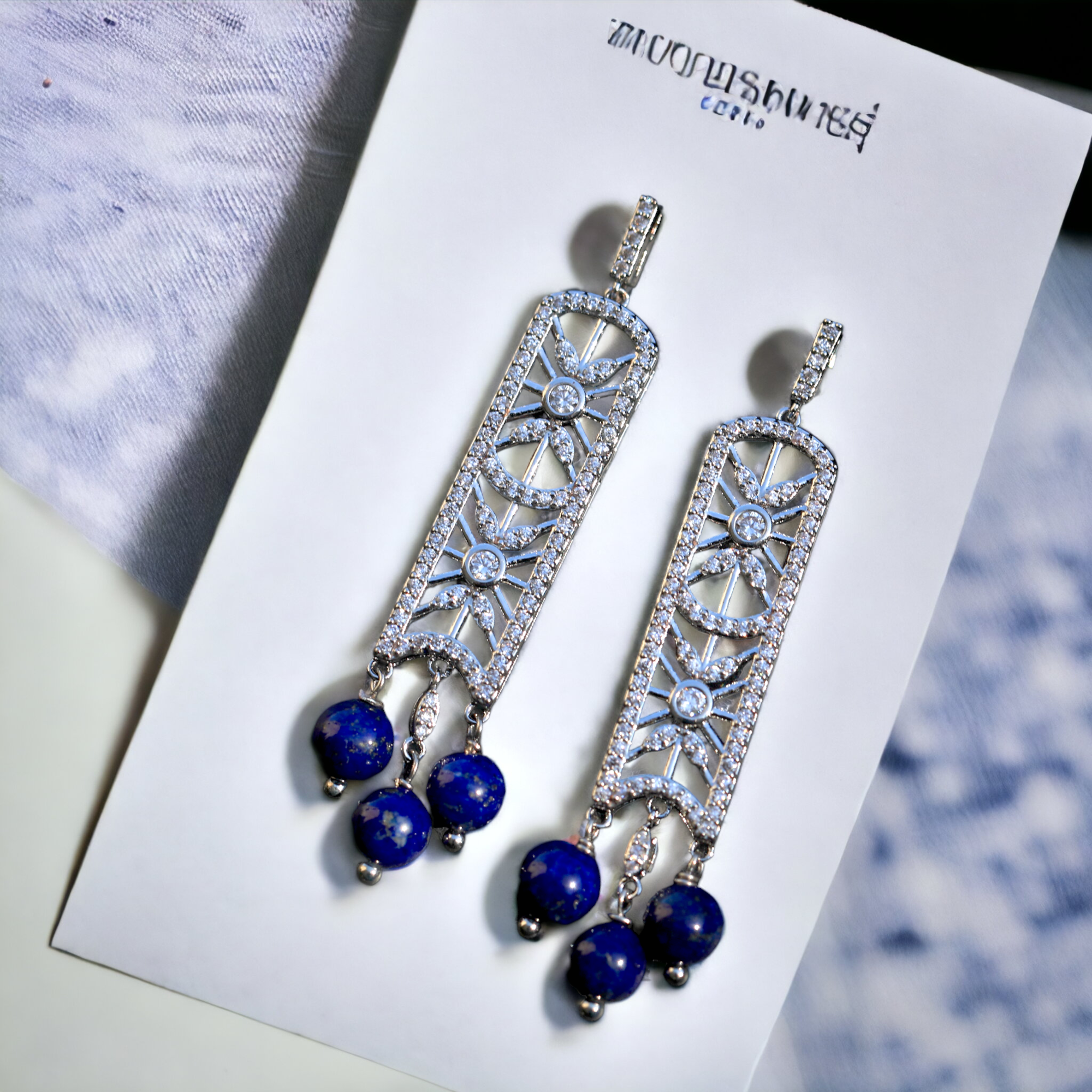 Earrings Clous Art Deco White CZ Lacework Pearl Jade Lapis Moonstone Bridal EH2