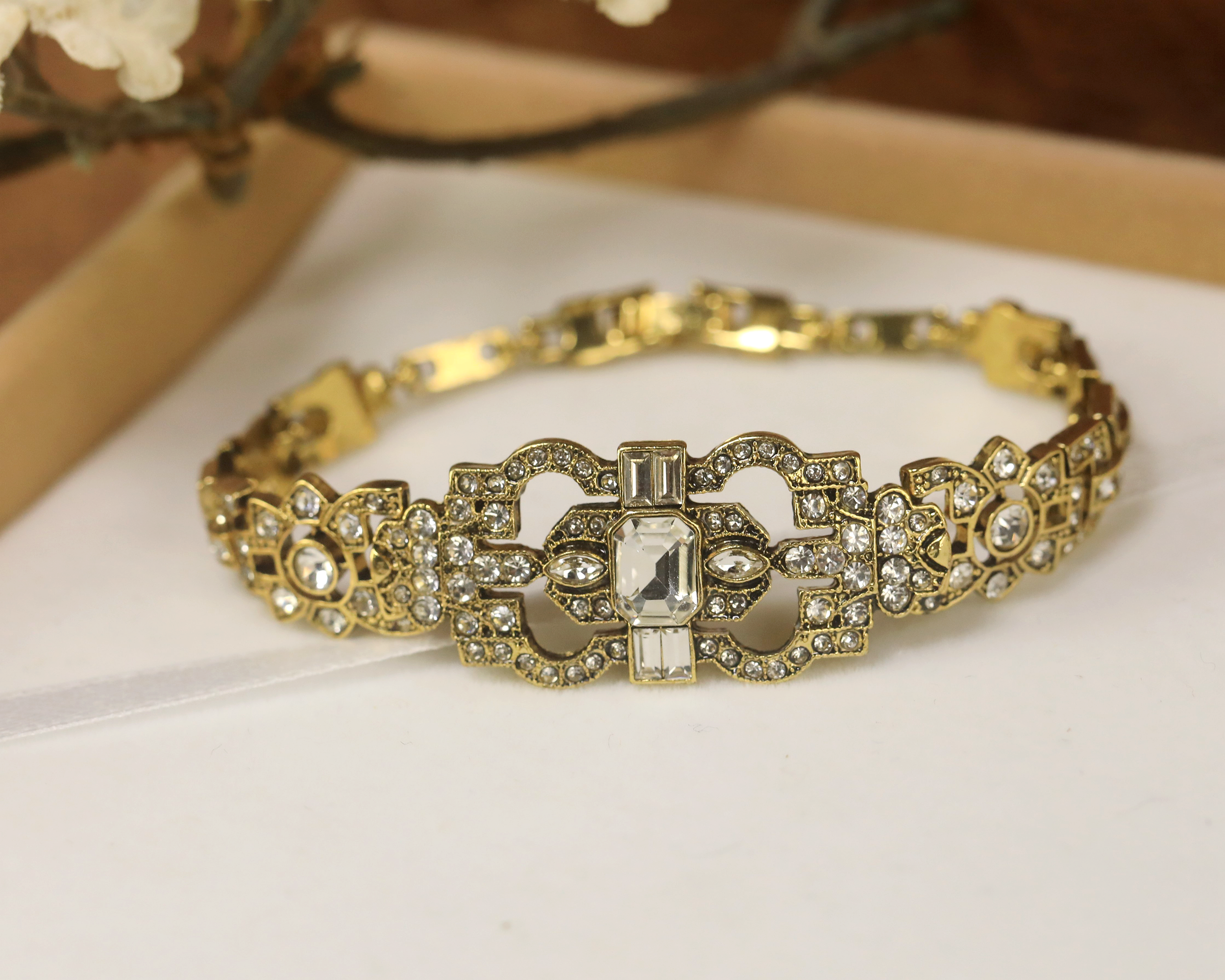 Bracelet Gold Silver Art Déco Ajustable 1920s Great Gatsby QD30