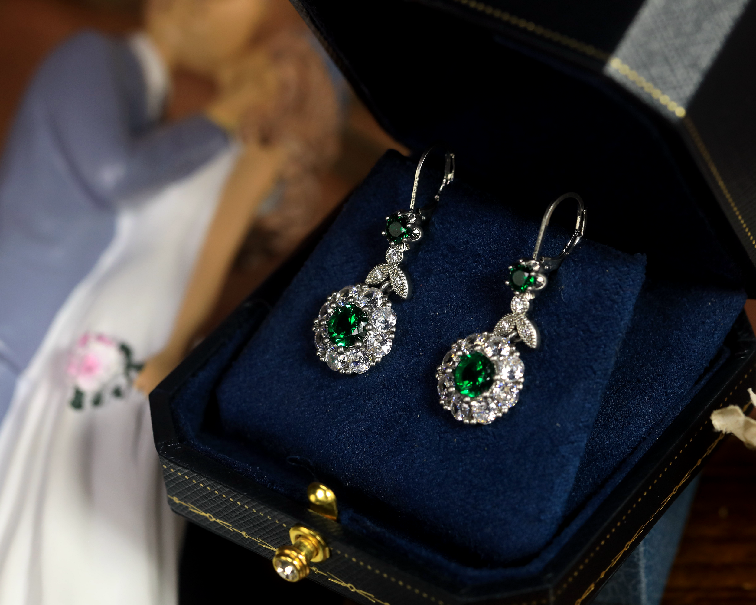 Earrings Silver Lever back Belle Epoque CZ Blue Green White BE5