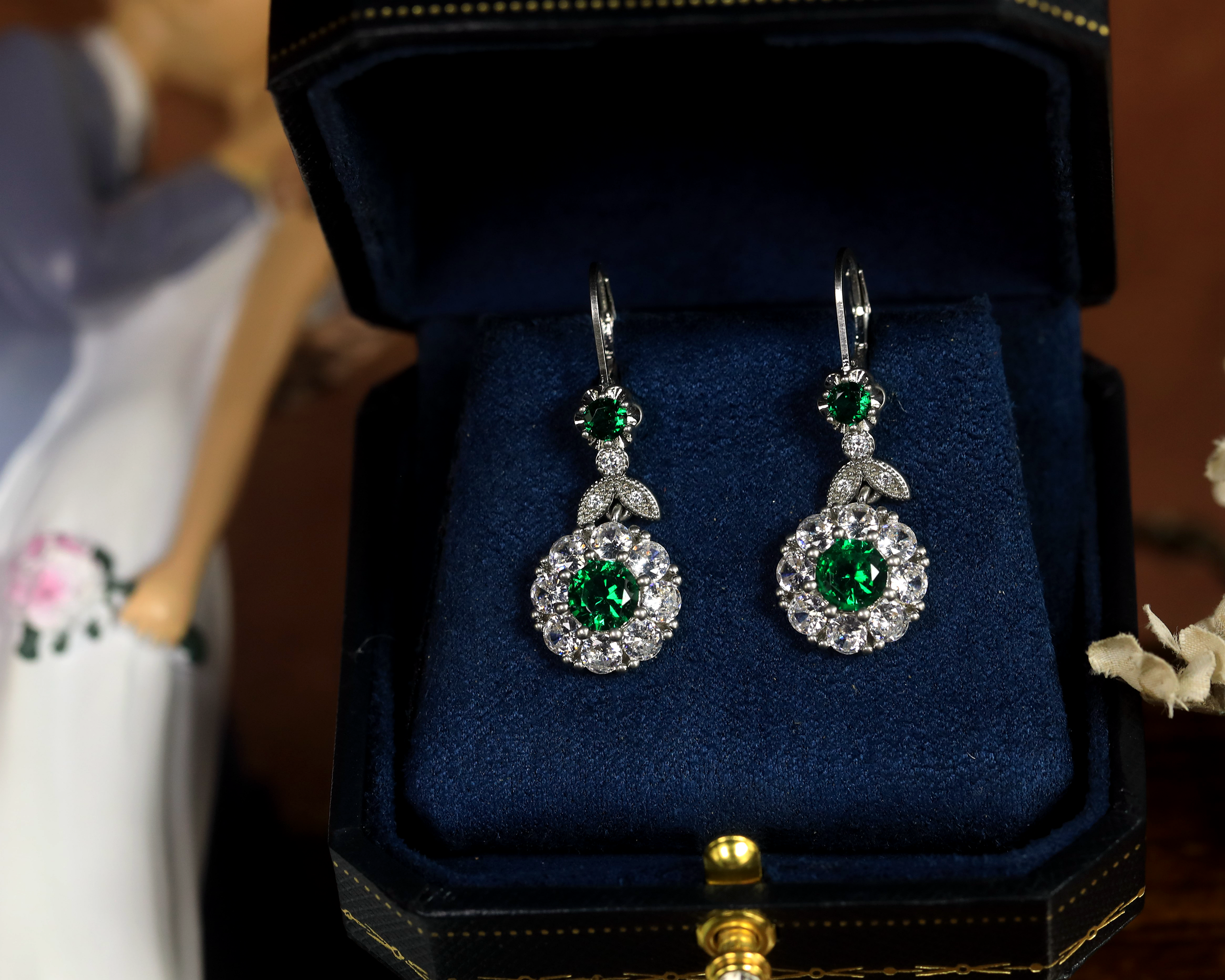 Earrings Silver Lever back Belle Epoque CZ Blue Green White BE5