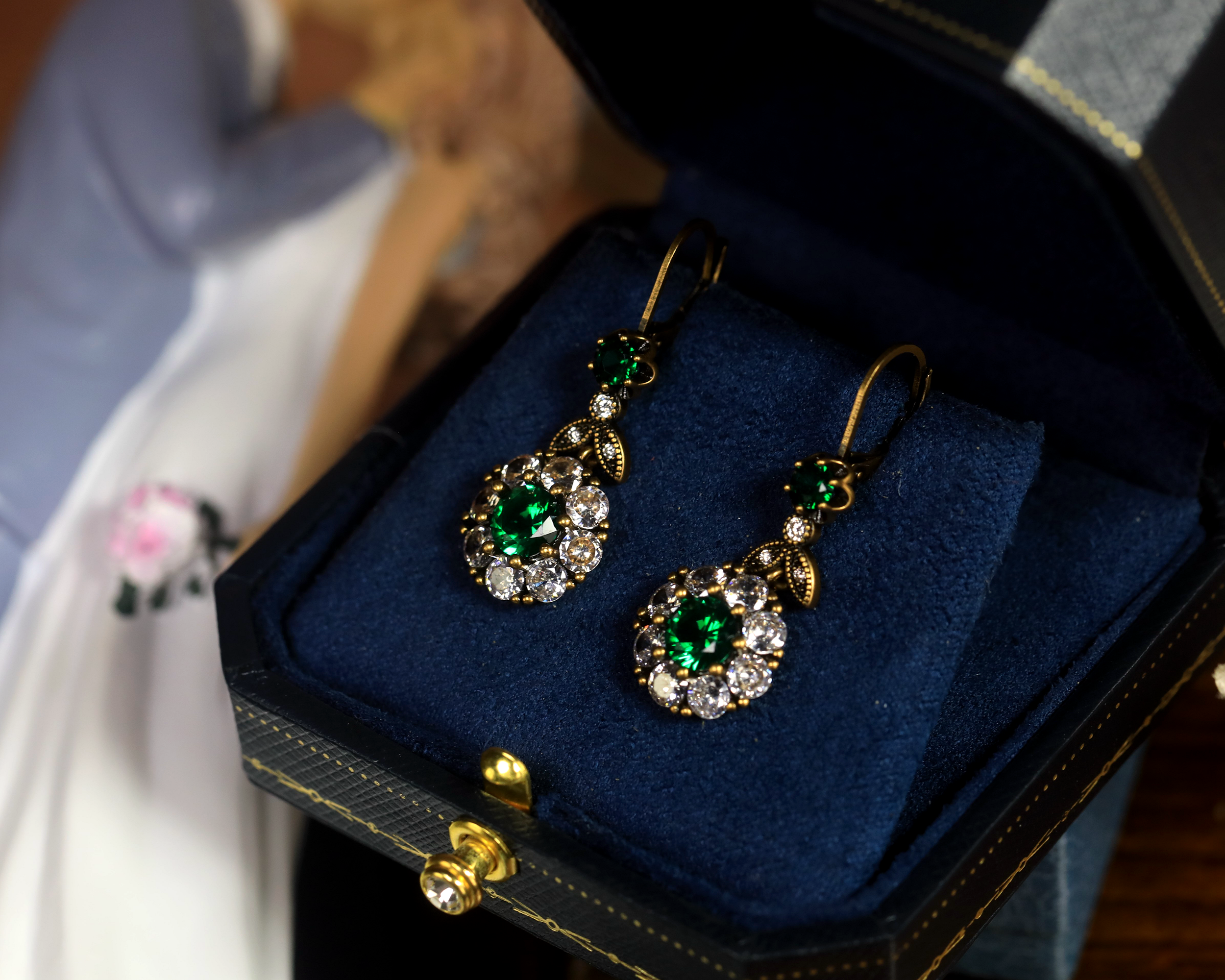 Earrings Gold Lever back Belle Epoque CZ Blue Green White BE5