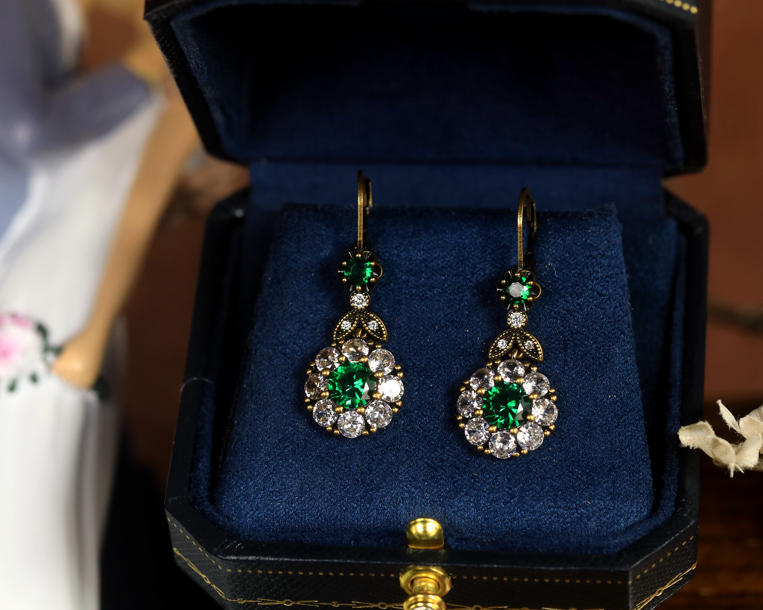 Earrings Gold Lever back Belle Epoque CZ Blue Green White BE5