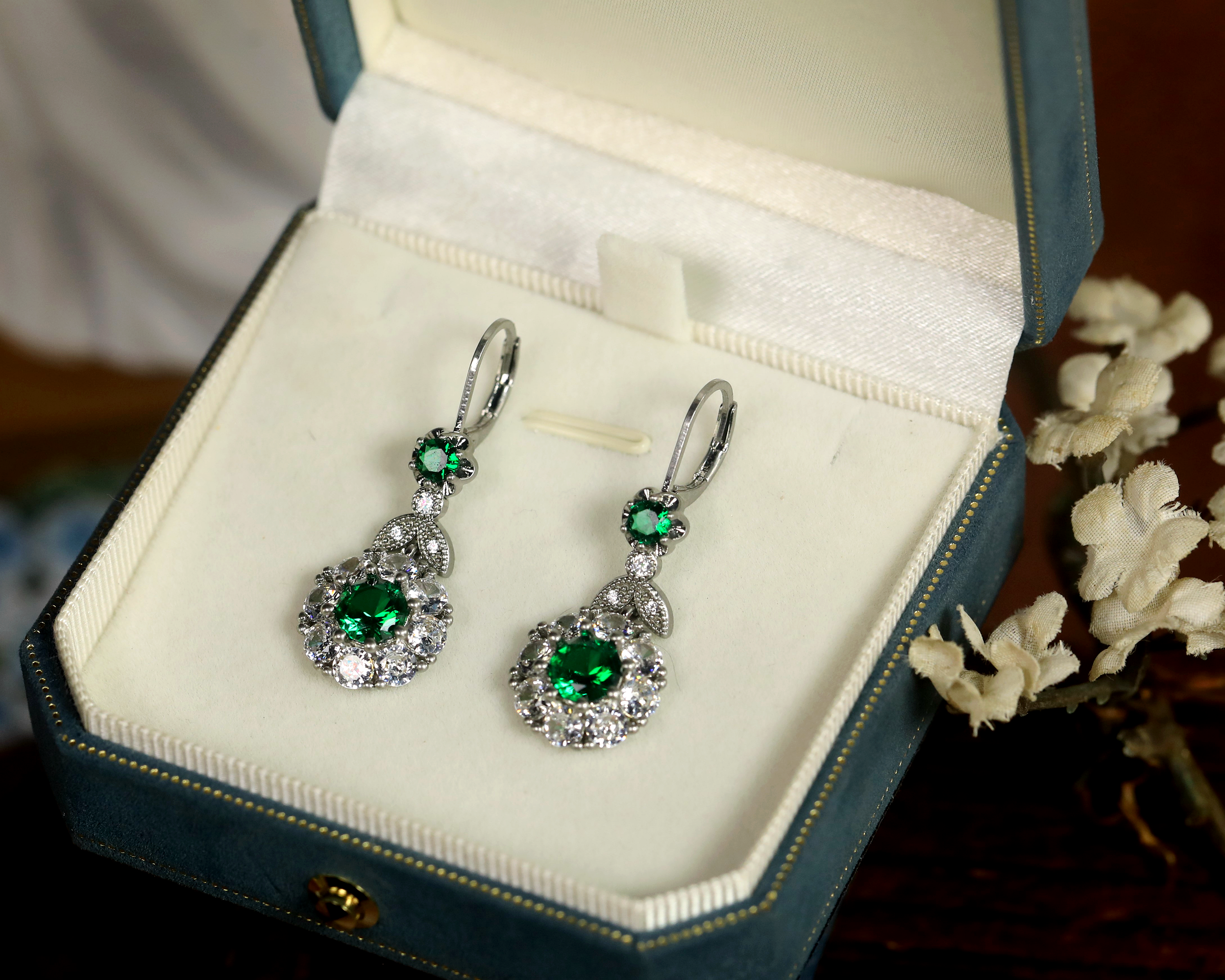 Earrings Silver Lever back Belle Epoque CZ Blue Green White BE5