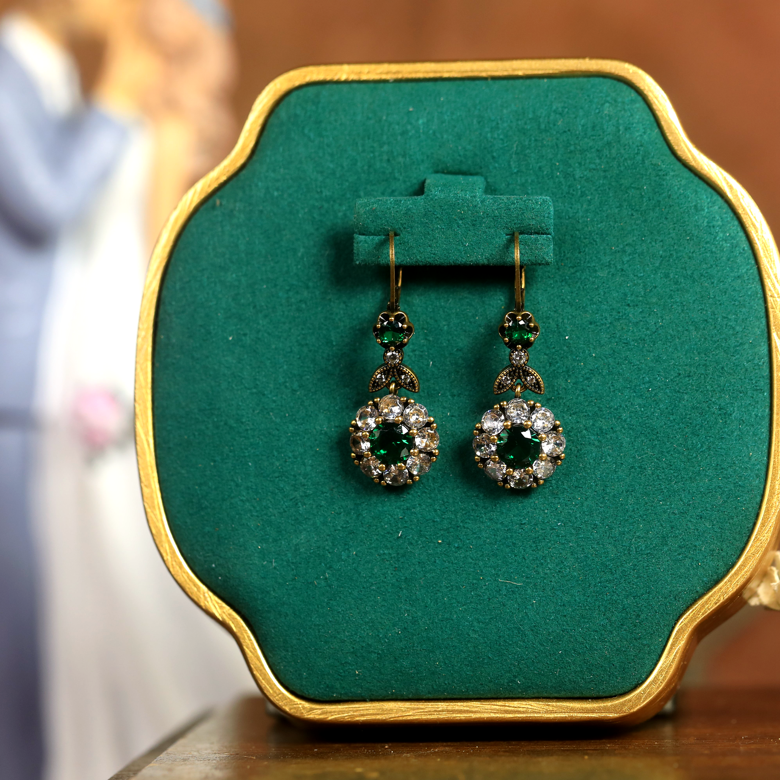 Earrings Gold Lever back Belle Epoque CZ Blue Green White BE5