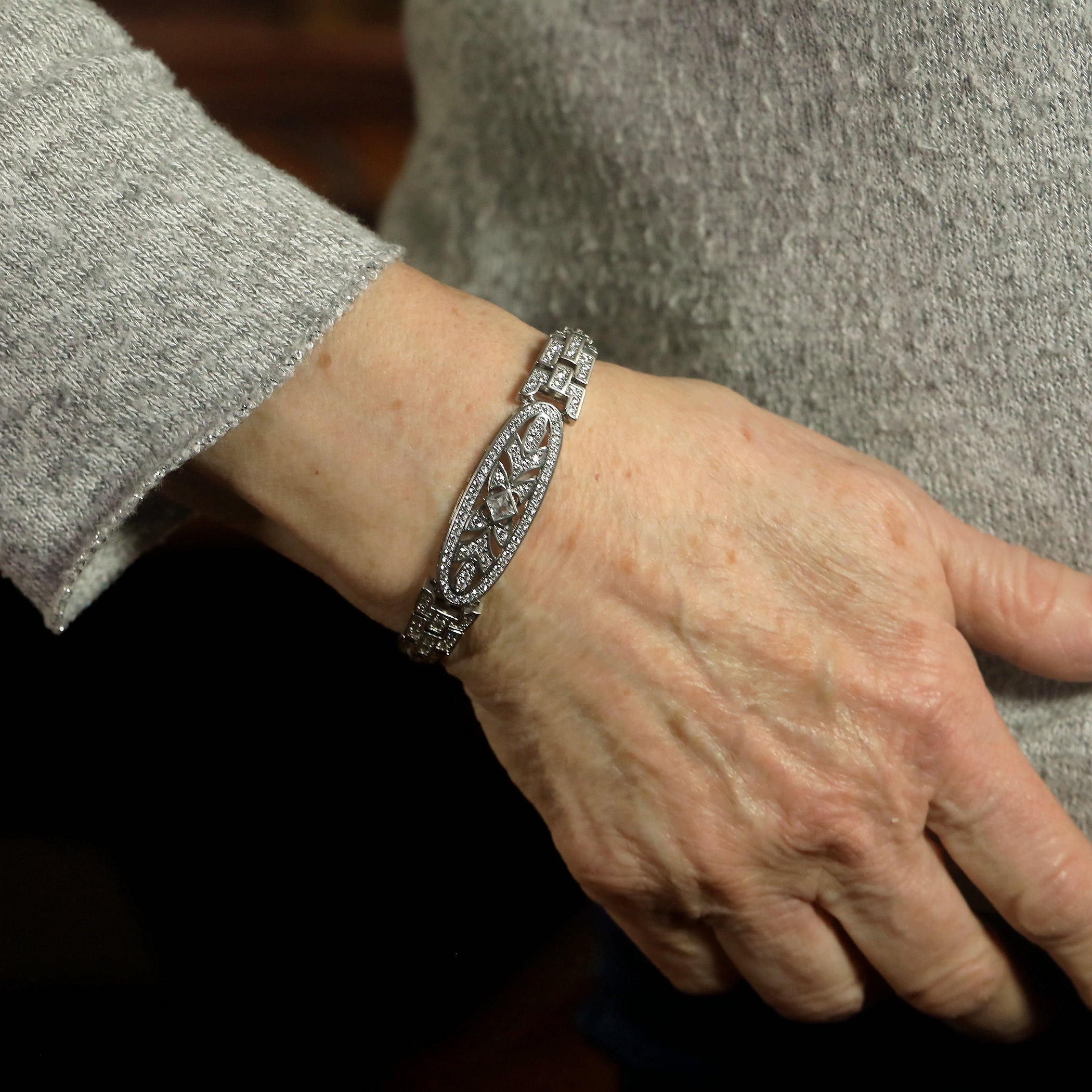 Bracelet Silver Art Déco Ajustable Oval Vintage Style 1920s Great Gatsby BE7