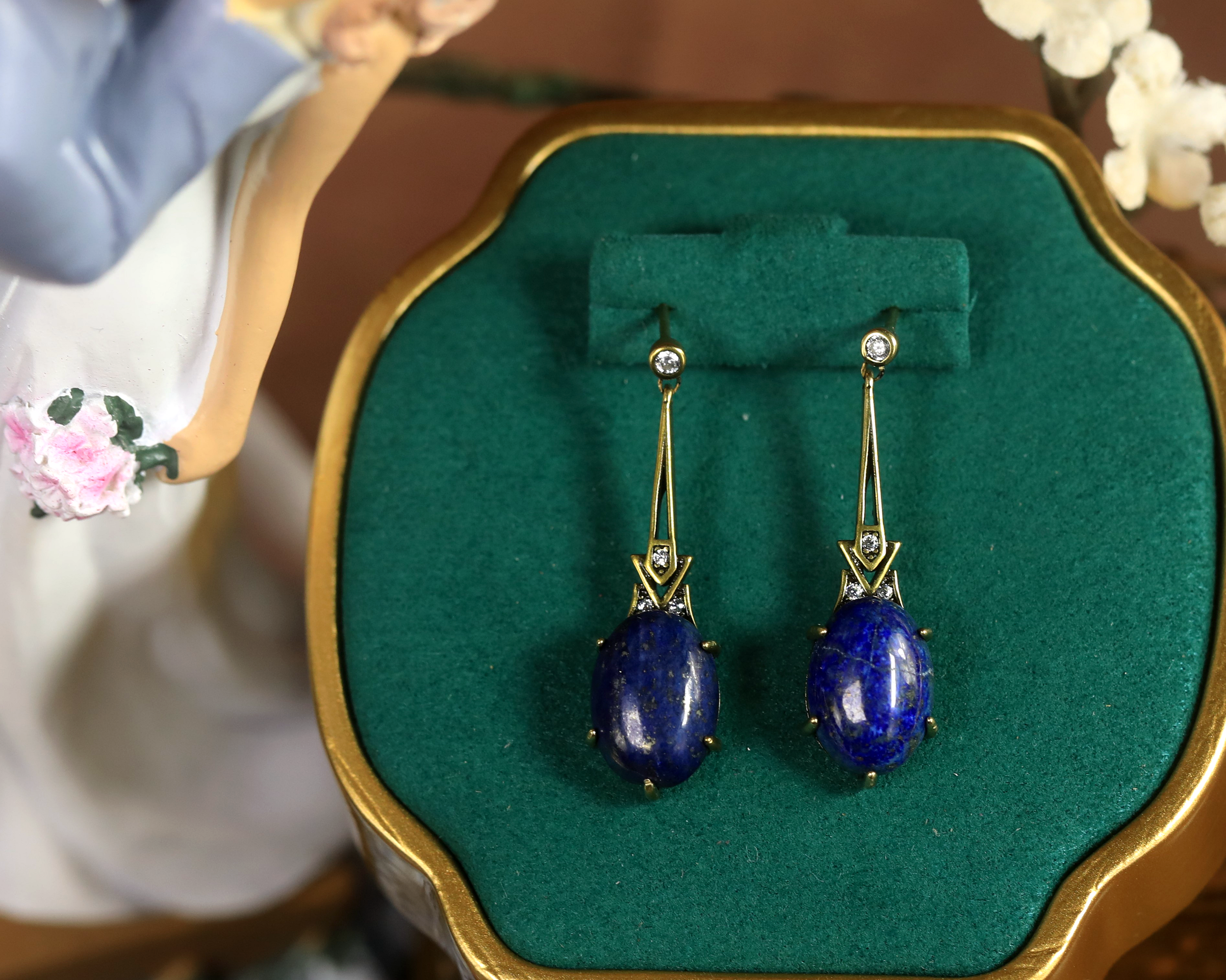 Earrings Light Post Art Deco Agate Onyx Lapis Oval CZ SC2