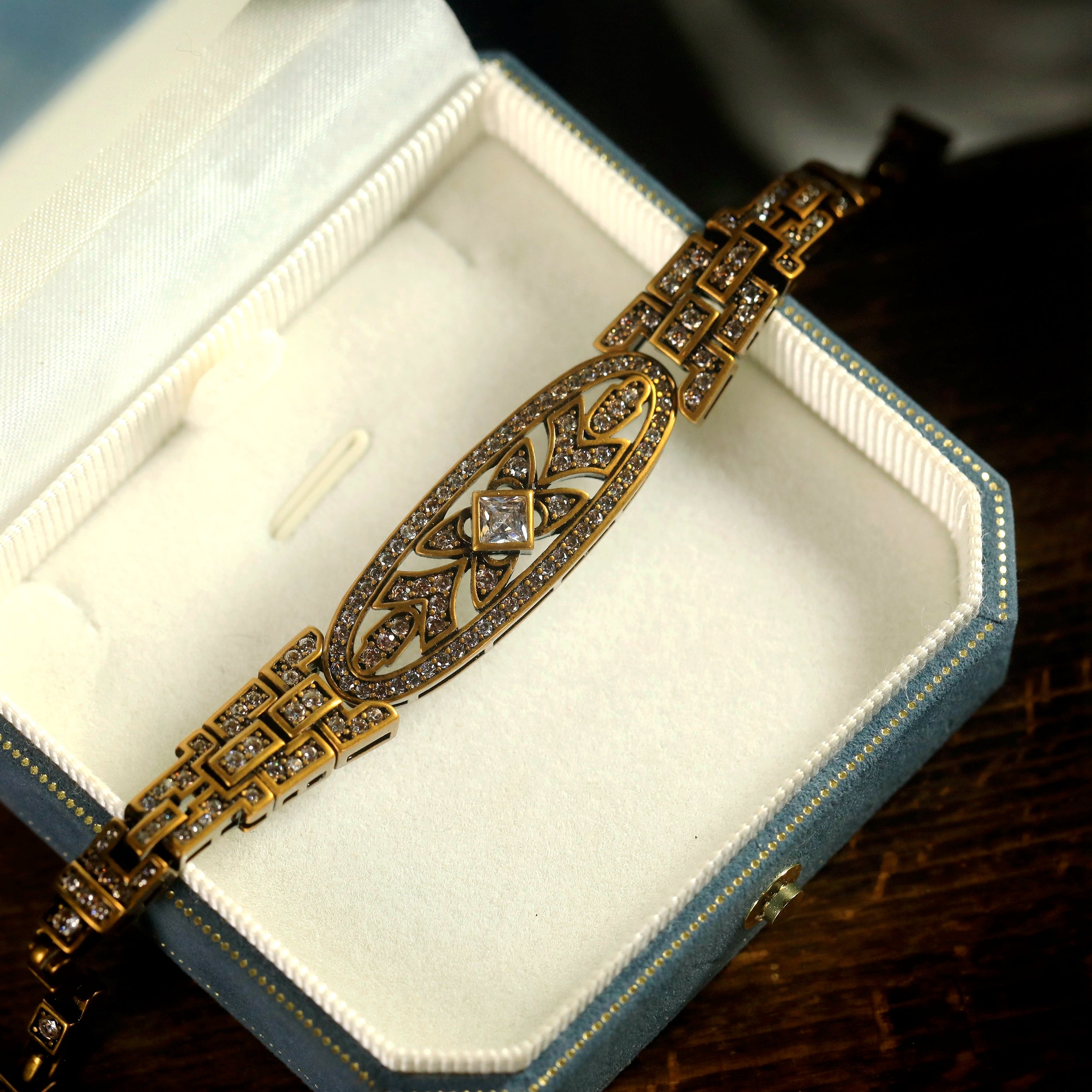 Bracelet Gold Art Déco Ajustable Oval Vintage Style 1920s Great Gatsby BE7