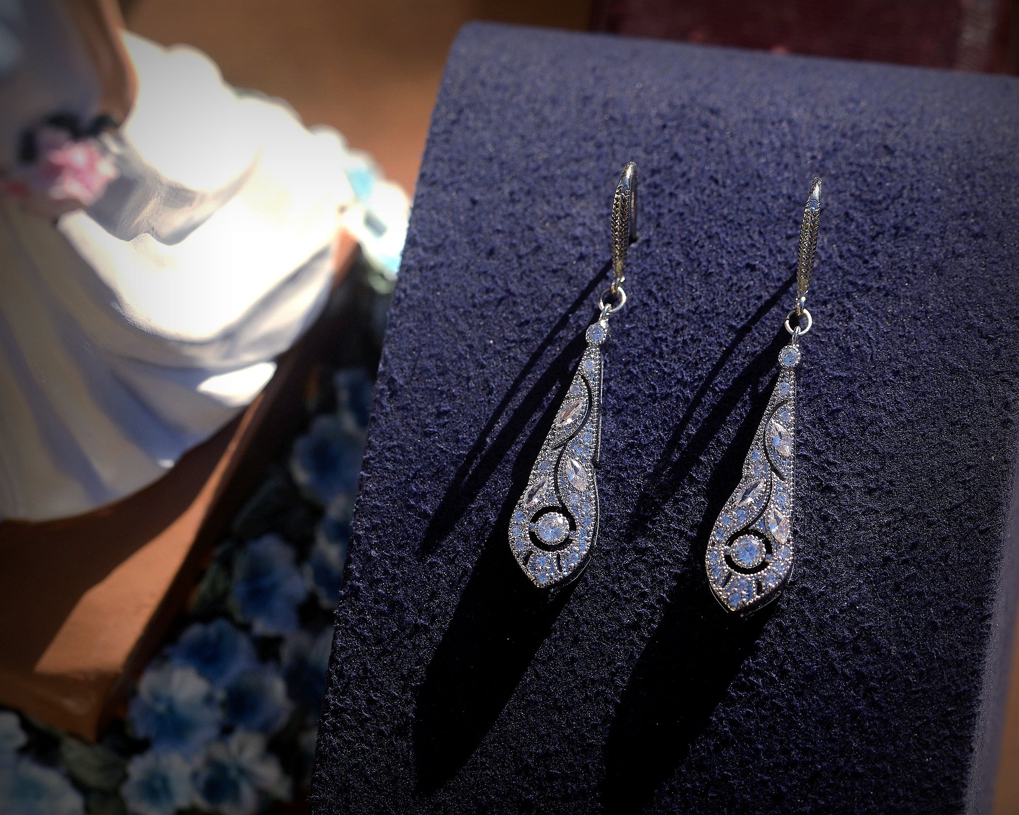 Earrings Hook Silver Drop CZ White Green Blue SB1