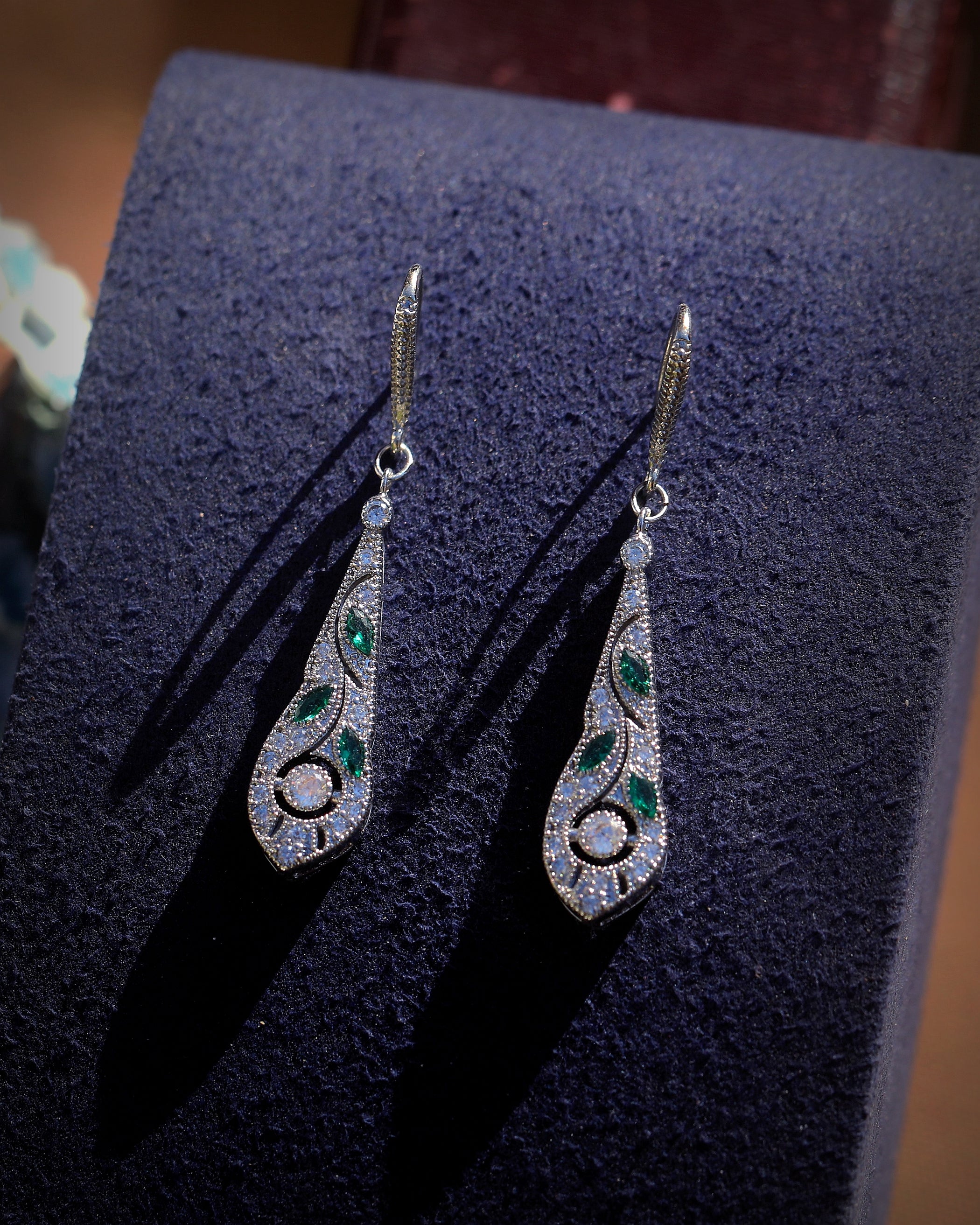 Earrings Hook Silver Drop CZ White Green Blue SB1