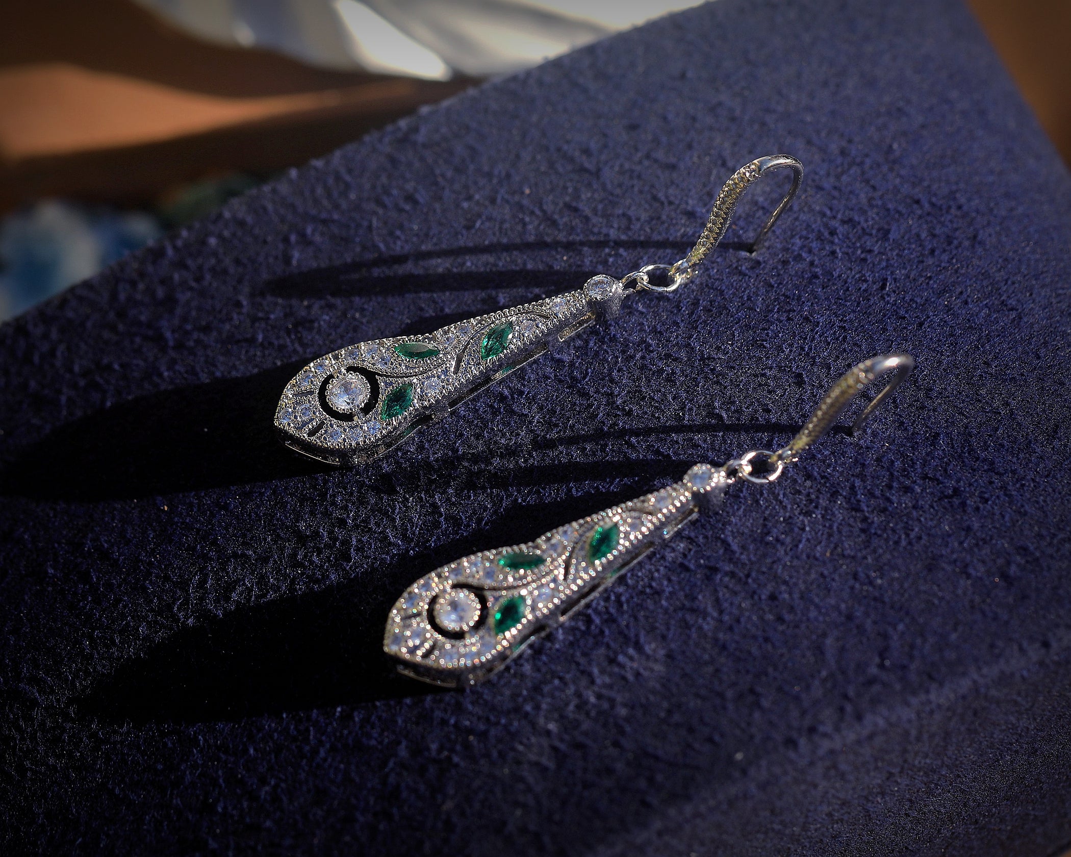 Earrings Hook Silver Drop CZ White Green Blue SB1