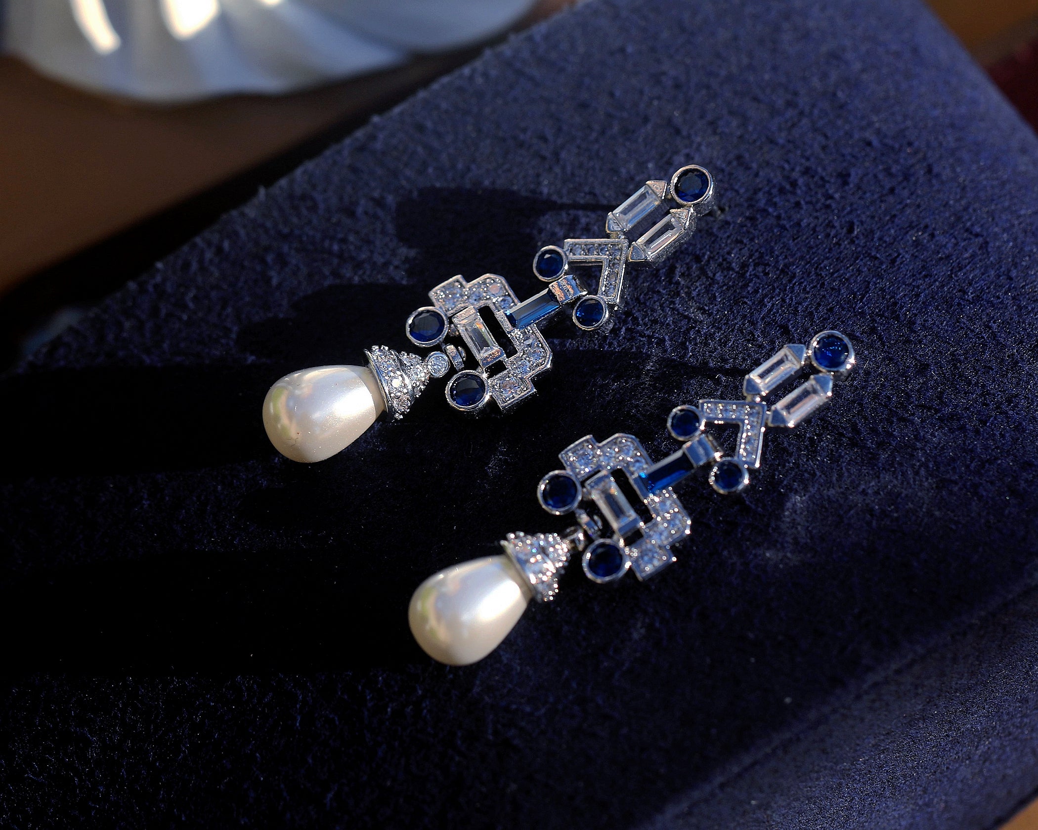 Earrings Post Clip on Silver Art Deco Pearl CZ White Green Blue SB1