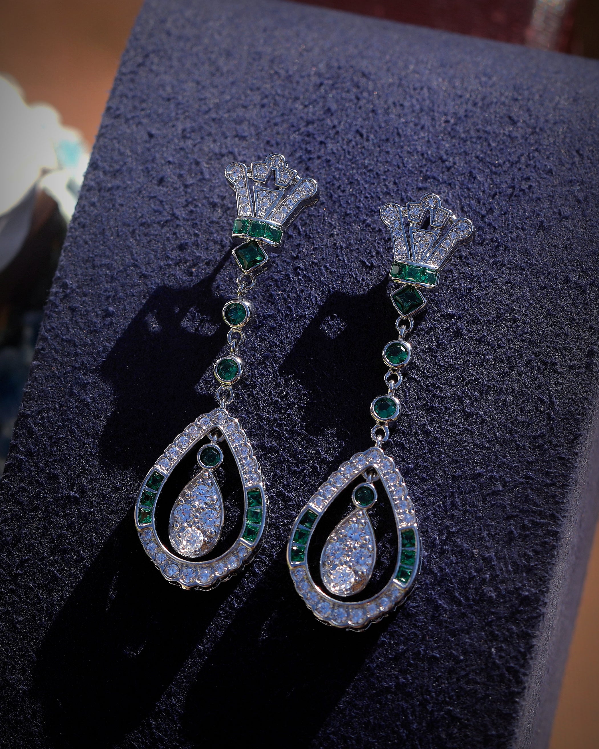 Earrings Post Clip on Silver Crown CZ White Green Blue SB1