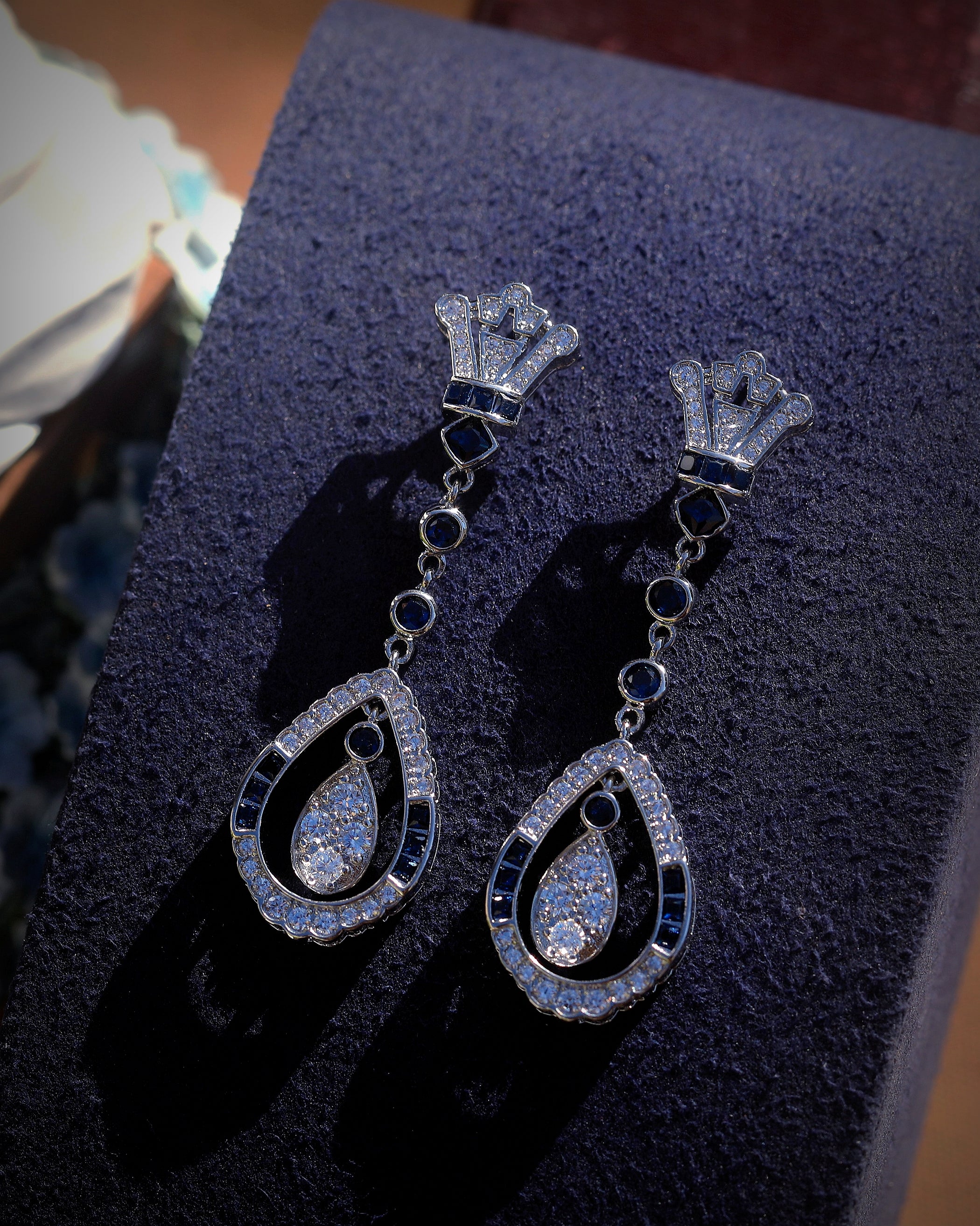 Earrings Post Clip on Silver Crown CZ White Green Blue SB1