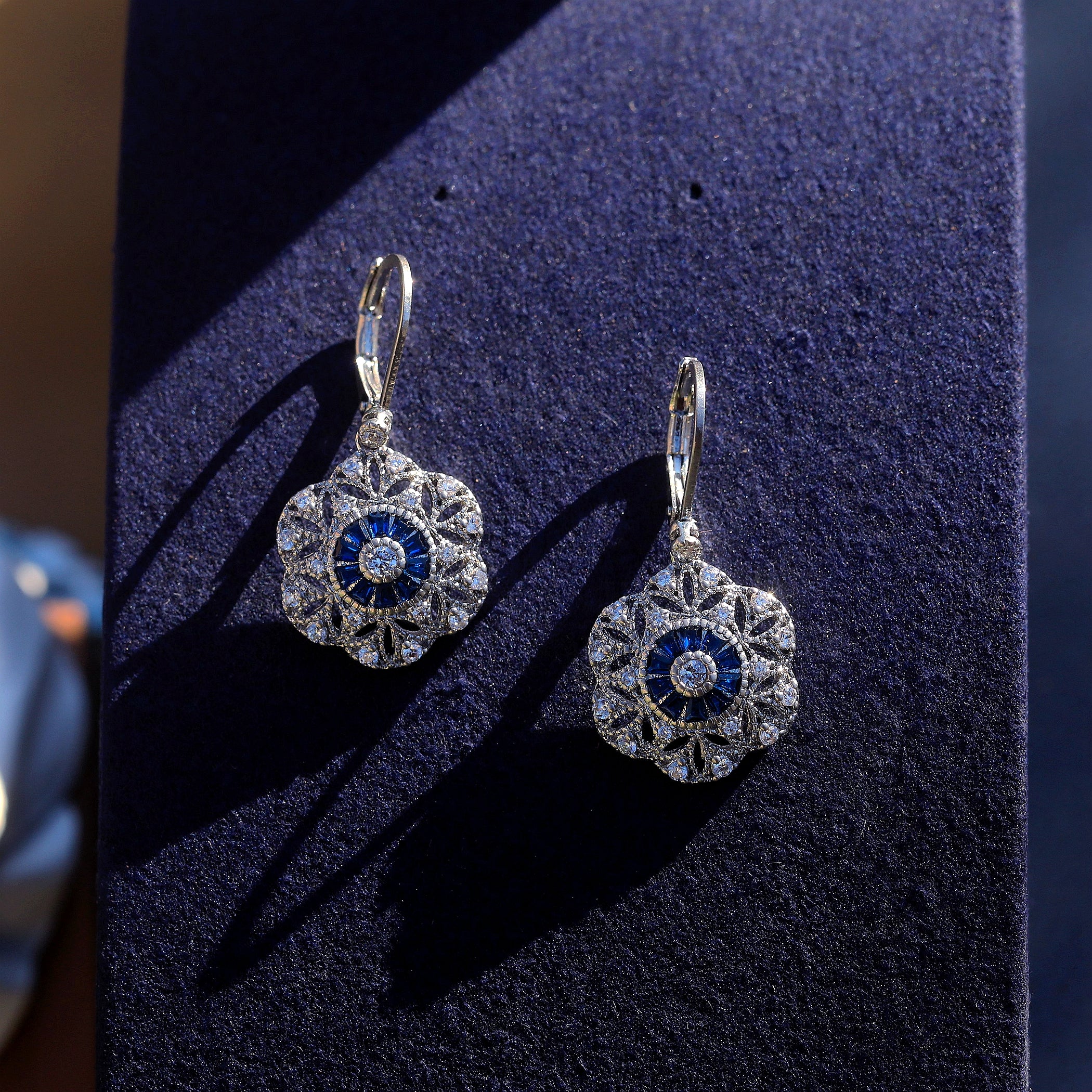 Earrings Silver Lever back Belle Epoque Floral CZ Blue SC1